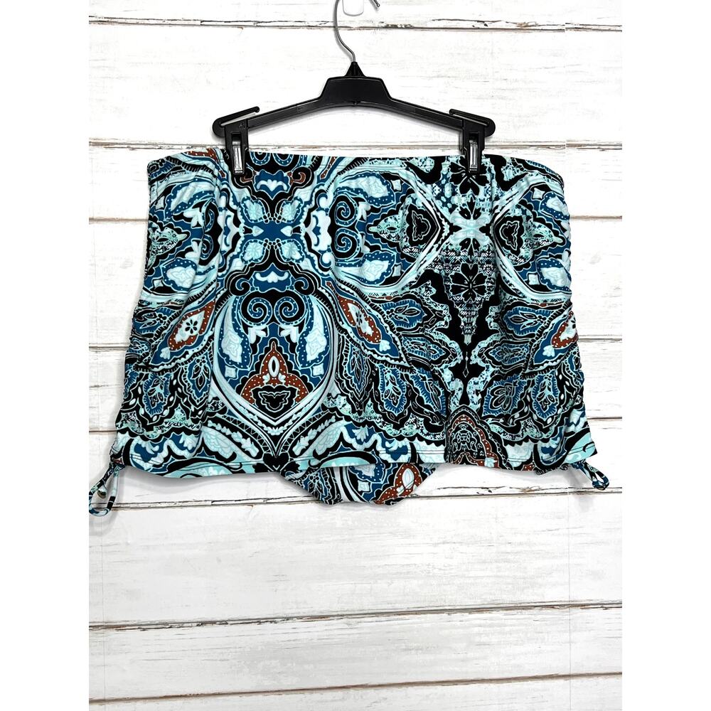 Swim by Cacique Plus Size Swim Skirt Bottom Size 22 Blue Paisley Side Tie Brief